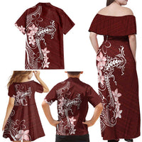 Oxblood Hawaii Family Matching Off Shoulder Maxi Dress and Hawaiian Shirt Hammerhead Shark Tattoo Curve Polynesian LT14 - Polynesian Pride