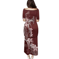 Oxblood Hawaii Family Matching Puletasi and Hawaiian Shirt Hammerhead Shark Tattoo Curve Polynesian LT14 - Polynesian Pride