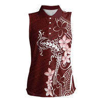 Oxblood Hawaii Women Sleeveless Polo Shirt Hammerhead Shark Tattoo Curve Polynesian LT14 Female Oxblood - Polynesian Pride