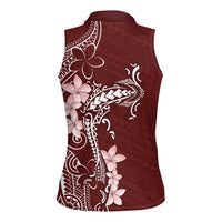 Oxblood Hawaii Women Sleeveless Polo Shirt Hammerhead Shark Tattoo Curve Polynesian LT14 - Polynesian Pride