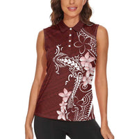 Oxblood Hawaii Women Sleeveless Polo Shirt Hammerhead Shark Tattoo Curve Polynesian LT14 - Polynesian Pride