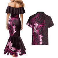 Pink Hawaii Couples Matching Mermaid Dress and Hawaiian Shirt Hammerhead Shark Tattoo Curve Polynesian LT14 - Polynesian Pride