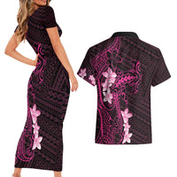 Pink Hawaii Couples Matching Short Sleeve Bodycon Dress and Hawaiian Shirt Hammerhead Shark Tattoo Curve Polynesian LT14 - Polynesian Pride