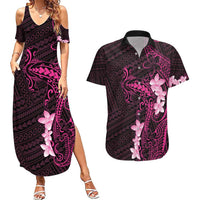 Pink Hawaii Couples Matching Summer Maxi Dress and Hawaiian Shirt Hammerhead Shark Tattoo Curve Polynesian LT14 Pink - Polynesian Pride
