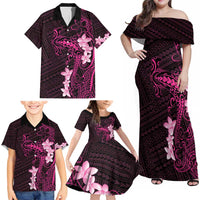 Pink Hawaii Family Matching Off Shoulder Maxi Dress and Hawaiian Shirt Hammerhead Shark Tattoo Curve Polynesian LT14 - Polynesian Pride