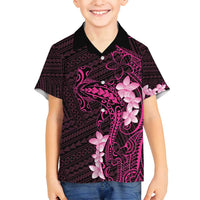 Pink Hawaii Family Matching Off Shoulder Short Dress and Hawaiian Shirt Hammerhead Shark Tattoo Curve Polynesian LT14 Son's Shirt Pink - Polynesian Pride