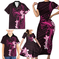 Pink Hawaii Family Matching Short Sleeve Bodycon Dress and Hawaiian Shirt Hammerhead Shark Tattoo Curve Polynesian LT14 - Polynesian Pride