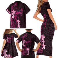 Pink Hawaii Family Matching Short Sleeve Bodycon Dress and Hawaiian Shirt Hammerhead Shark Tattoo Curve Polynesian LT14 - Polynesian Pride