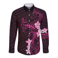 Pink Hawaii Long Sleeve Button Shirt Hammerhead Shark Tattoo Curve Polynesian LT14 Unisex Pink - Polynesian Pride
