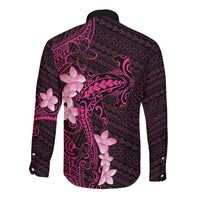 Pink Hawaii Long Sleeve Button Shirt Hammerhead Shark Tattoo Curve Polynesian LT14 - Polynesian Pride