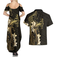 Black and Gold Hawaii Couples Matching Summer Maxi Dress and Hawaiian Shirt Hammerhead Shark Tattoo Curve Polynesian LT14 - Polynesian Pride
