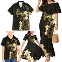 Black and Gold Hawaii Family Matching Mermaid Dress and Hawaiian Shirt Hammerhead Shark Tattoo Curve Polynesian LT14 - Polynesian Pride
