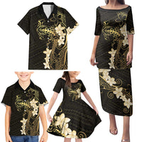 Black and Gold Hawaii Family Matching Puletasi and Hawaiian Shirt Hammerhead Shark Tattoo Curve Polynesian LT14 - Polynesian Pride