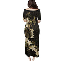 Black and Gold Hawaii Family Matching Puletasi and Hawaiian Shirt Hammerhead Shark Tattoo Curve Polynesian LT14 - Polynesian Pride