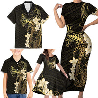 Black and Gold Hawaii Family Matching Short Sleeve Bodycon Dress and Hawaiian Shirt Hammerhead Shark Tattoo Curve Polynesian LT14 - Polynesian Pride