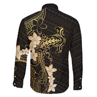 Black and Gold Hawaii Family Matching Short Sleeve Bodycon Dress and Hawaiian Shirt Hammerhead Shark Tattoo Curve Polynesian LT14 - Polynesian Pride
