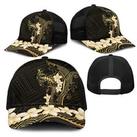 Black and Gold Hawaii Mesh Trucker Cap Hammerhead Shark Tattoo Curve Polynesian - Polynesian Pride
