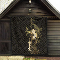 Black and Gold Hawaii Quilt Hammerhead Shark Tattoo Curve Polynesian - Polynesian Pride