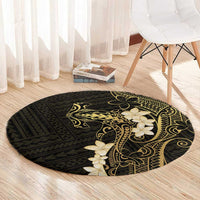 Black and Gold Hawaii Round Carpet Hammerhead Shark Tattoo Curve Polynesian LT14 - Polynesian Pride