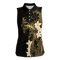Black and Gold Hawaii Women Sleeveless Polo Shirt Hammerhead Shark Tattoo Curve Polynesian LT14 Female Black - Polynesian Pride