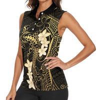 Black and Gold Hawaii Women Sleeveless Polo Shirt Hammerhead Shark Tattoo Curve Polynesian LT14 - Polynesian Pride