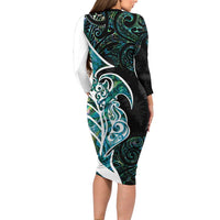 Proud Aotearoa Family Matching Long Sleeve Bodycon Dress and Hawaiian Shirt Maori Silver Fern Mix Paua Shell Pattern LT14 - Polynesian Pride