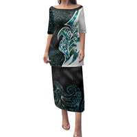 Proud Aotearoa Family Matching Puletasi and Hawaiian Shirt Maori Silver Fern Mix Paua Shell Pattern LT14 Mom's Dress Black - Polynesian Pride