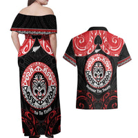 Aotearoa Toitu Te Tiriti Couples Matching Off Shoulder Maxi Dress and Hawaiian Shirt Haka Tiki Honour The Treaty LT14 - Polynesian Pride