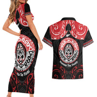 Aotearoa Toitu Te Tiriti Couples Matching Short Sleeve Bodycon Dress and Hawaiian Shirt Haka Tiki Honour The Treaty LT14 - Polynesian Pride