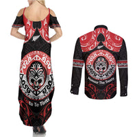 Aotearoa Toitu Te Tiriti Couples Matching Summer Maxi Dress and Long Sleeve Button Shirt Haka Tiki Honour The Treaty LT14 - Polynesian Pride