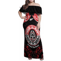 Aotearoa Toitu Te Tiriti Family Matching Off Shoulder Maxi Dress and Hawaiian Shirt Haka Tiki Honour The Treaty LT14 Mom's Dress Black - Polynesian Pride