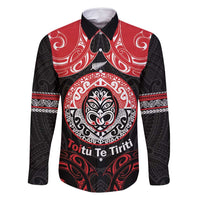 Aotearoa Toitu Te Tiriti Family Matching Off Shoulder Short Dress and Hawaiian Shirt Haka Tiki Honour The Treaty LT14 Dad's Shirt - Long Sleeve Black - Polynesian Pride