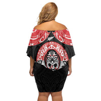 Aotearoa Toitu Te Tiriti Family Matching Off Shoulder Short Dress and Hawaiian Shirt Haka Tiki Honour The Treaty LT14 - Polynesian Pride