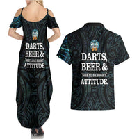 Personalized New Zealand Darts Beer Couples Matching Summer Maxi Dress and Hawaiian Shirt Paua Shell Aotearoa Maori Tattoo LT14 - Polynesian Pride