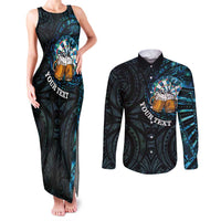 Personalized New Zealand Darts Beer Couples Matching Tank Maxi Dress and Long Sleeve Button Shirt Paua Shell Aotearoa Maori Tattoo LT14 Black - Polynesian Pride