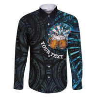 Personalized New Zealand Darts Beer Family Matching Puletasi and Hawaiian Shirt Paua Shell Aotearoa Maori Tattoo LT14 Dad's Shirt - Long Sleeve Black - Polynesian Pride