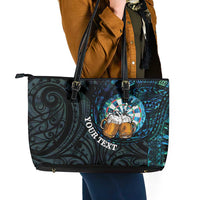 Personalized New Zealand Darts Beer Leather Tote Bag Paua Shell Aotearoa Maori Tattoo - Polynesian Pride