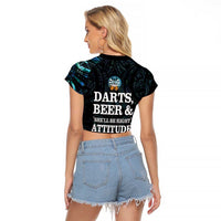 Personalized New Zealand Darts Beer Raglan Cropped T Shirt Paua Shell Aotearoa Maori Tattoo - Polynesian Pride