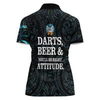 Personalized New Zealand Darts Beer Women Polo Shirt Paua Shell Aotearoa Maori Tattoo LT14 - Polynesian Pride