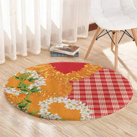 Prince Kuhio Aloha Hawaii Round Carpet Plumeria Ilima Lei Palaka Motifs