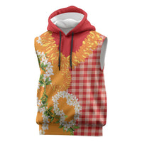Prince Kuhio Aloha Hawaii Sleeveless Hoodie Plumeria Ilima Lei Palaka Motifs LT14 Red - Polynesian Pride