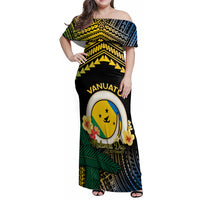 Personalised Malampa Day Family Matching Off Shoulder Maxi Dress and Hawaiian Shirt Vanuatu Provinces Polynesian Pattern LT14 Mom's Dress Black - Polynesian Pride