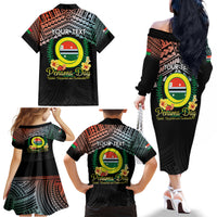 Personalised Penama Day Family Matching Off The Shoulder Long Sleeve Dress and Hawaiian Shirt Vanuatu Provinces Polynesian Pattern LT14 - Polynesian Pride