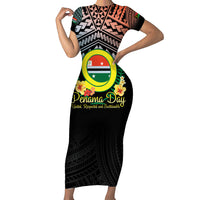 Personalised Penama Day Family Matching Short Sleeve Bodycon Dress and Hawaiian Shirt Vanuatu Provinces Polynesian Pattern LT14 Mom's Dress Black - Polynesian Pride