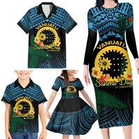 Personalised Sanma Day Family Matching Long Sleeve Bodycon Dress and Hawaiian Shirt Vanuatu Provinces Polynesian Pattern LT14 - Polynesian Pride