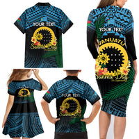 Personalised Sanma Day Family Matching Long Sleeve Bodycon Dress and Hawaiian Shirt Vanuatu Provinces Polynesian Pattern LT14 - Polynesian Pride