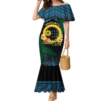 Personalised Sanma Day Family Matching Mermaid Dress and Hawaiian Shirt Vanuatu Provinces Polynesian Pattern LT14 Mom's Dress Black - Polynesian Pride