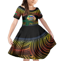 Personalised Tafea Day Family Matching Mermaid Dress and Hawaiian Shirt Vanuatu Provinces Polynesian Pattern LT14 Daughter's Dress Black - Polynesian Pride