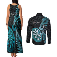 Personalised New Zealand Darts Couples Matching Tank Maxi Dress and Long Sleeve Button Shirt Happiness Is A Tight Threesome Maori Paua Shell LT14 - Polynesian Pride