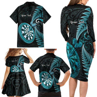 Personalised New Zealand Darts Family Matching Long Sleeve Bodycon Dress and Hawaiian Shirt Happiness Is A Tight Threesome Maori Paua Shell LT14 - Polynesian Pride